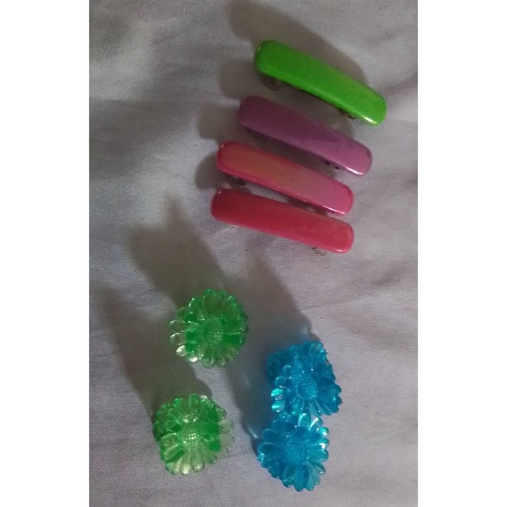 Set of 8 Vintage Colorful Hair Clips Barrettes Flower Claw Clips